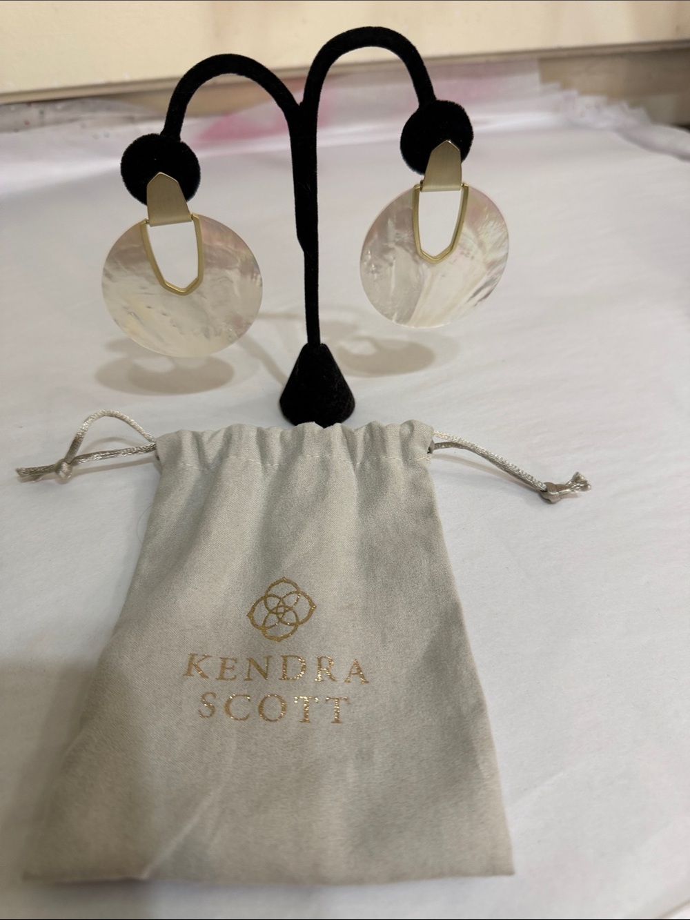 Kendra Scott Iridescent White Mother-of-Pearl Drop Earrings with Gold Accents